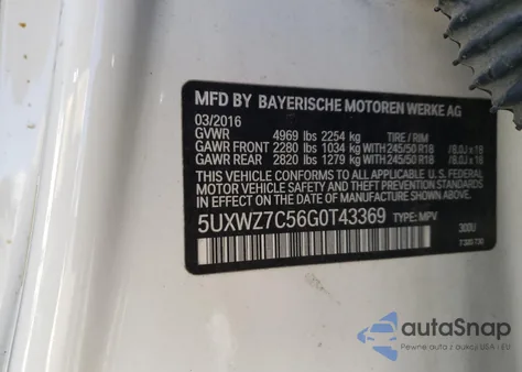 2016 BMW X3 Sdrive28I from USA, damaged, VIN 5UXWZ7C56G0T43369